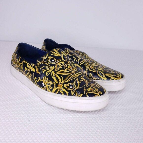 Diane Von Furstenberg Budapest 6 Leather Slip On Sneaker Shoe Blue Yellow Sample - Picture 2 of 6